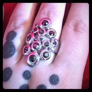 Sterling sliver cocktail ring, black gems 🖤💍